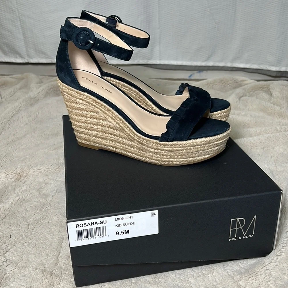PELLE Moda Rosana Espadrille Midnight Platform Wedge Heel Sandal - Size 9.5, NIB